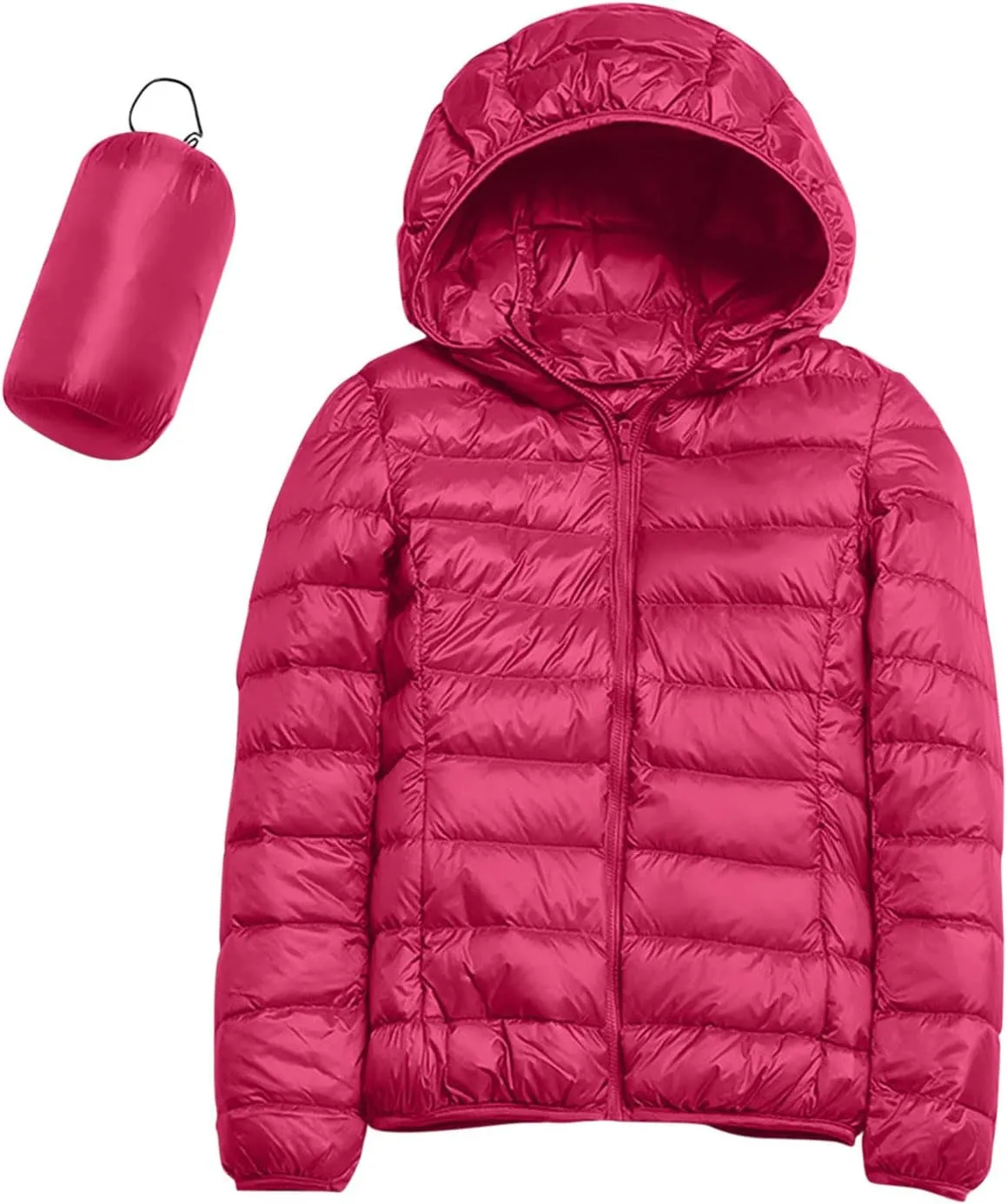 Women's Casual Lightweight Hooded Down Jacket Solid Color Casual Down Packable Warm Winter Jacket