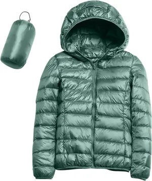 Women's Casual Lightweight Hooded Down Jacket Solid Color Casual Down Packable Warm Winter Jacket