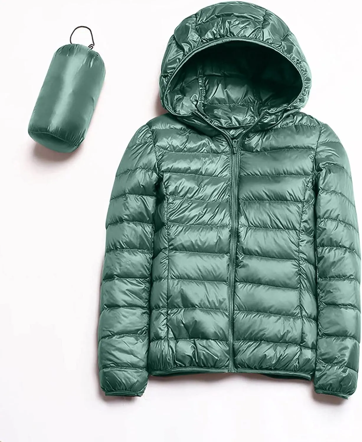 Women's Casual Lightweight Hooded Down Jacket Solid Color Casual Down Packable Warm Winter Jacket