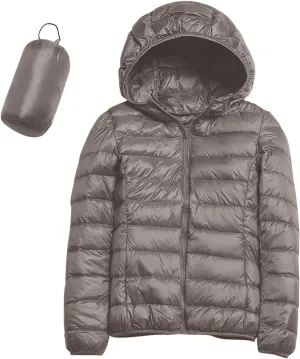Women's Casual Lightweight Hooded Down Jacket Solid Color Casual Down Packable Warm Winter Jacket