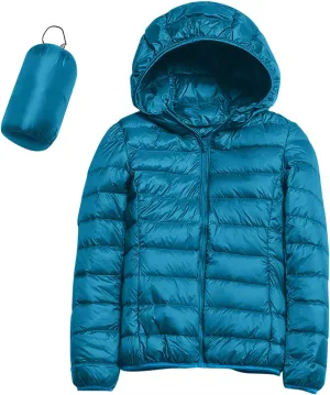 Women's Casual Lightweight Hooded Down Jacket Solid Color Casual Down Packable Warm Winter Jacket