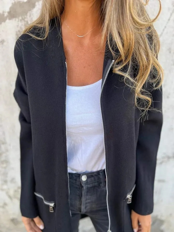 Women's Casual Zip Up Hooded Jacket Long Sleeve Solid Color Fall Winter Long Trench Coat with Pockets