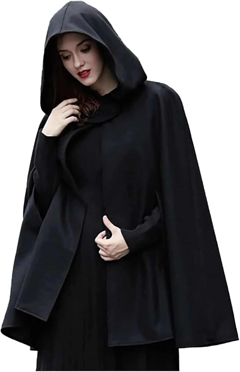 Women's Cloak Hood Wool-Blend Cape Coat Winter Cardigans Plus Size Thick Coat Solid/Classic Scotland Plaid Jackets