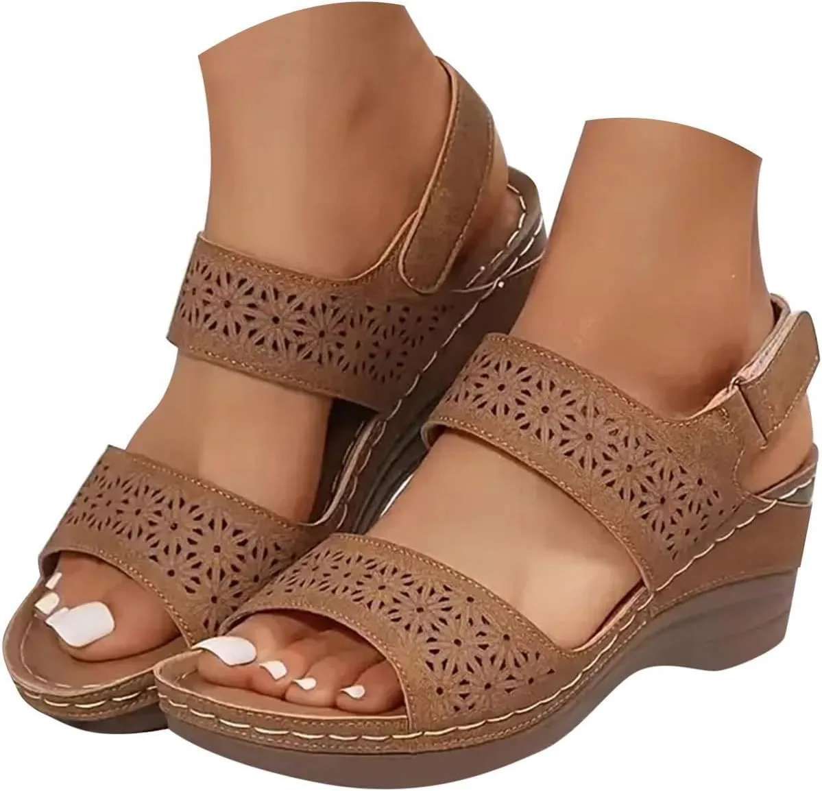 Womens Comfortable Open Toe Crisscross Straps Slip on Wedge Sandals Orthopedic Dressy Walking Casual Beach Low Slingback Retro with Platform Arch Support Ankle Strap Summer Wedges Sandal