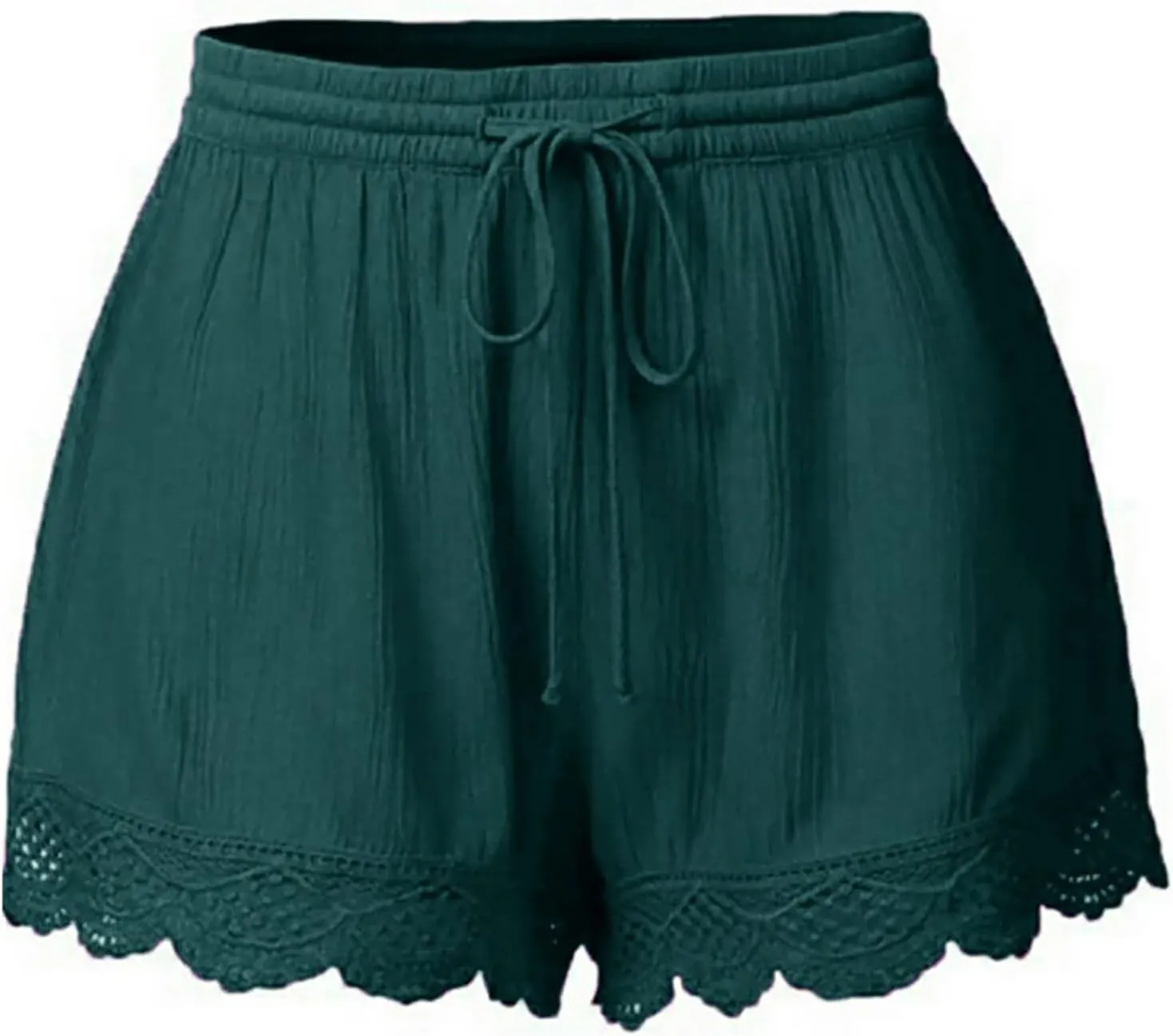 Womens Cotton Linen Soft Lightweight Shorts Drawstring Waist Lace Trim Casual Summer Shorts for Everyday Wear Pants
