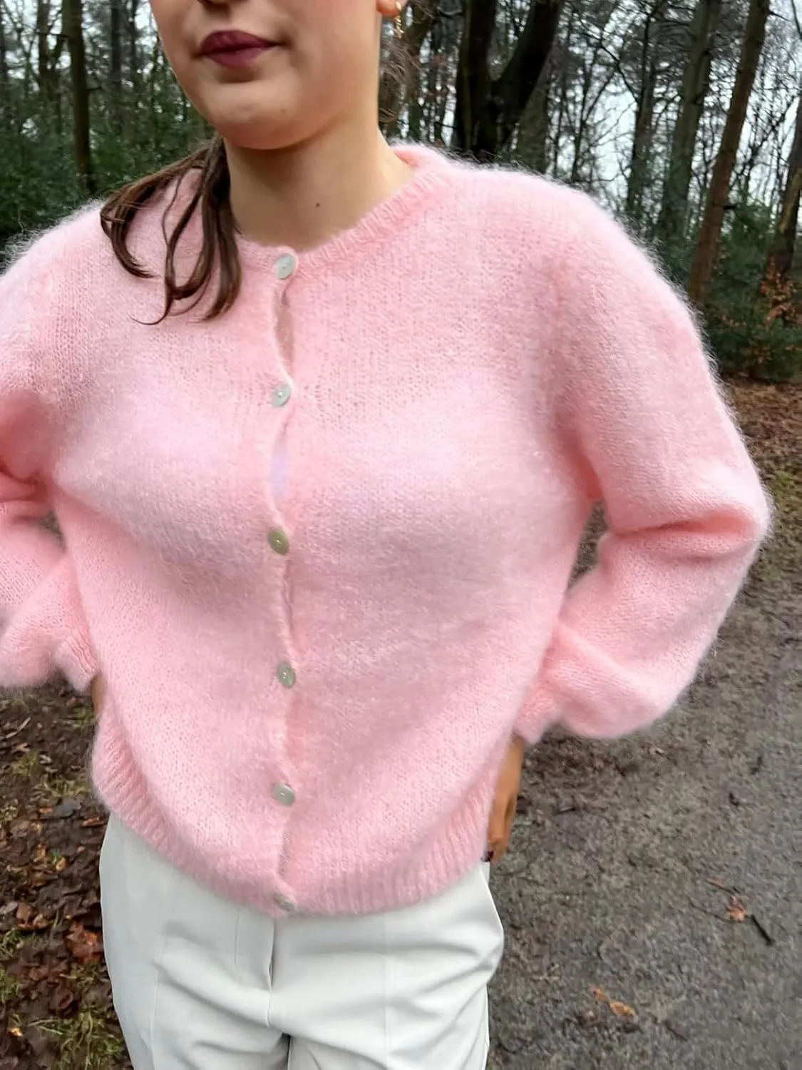 Women's Crewneck Solid Cardigan Casual Button Down Long Sleeve Knitwear Sweater Tops