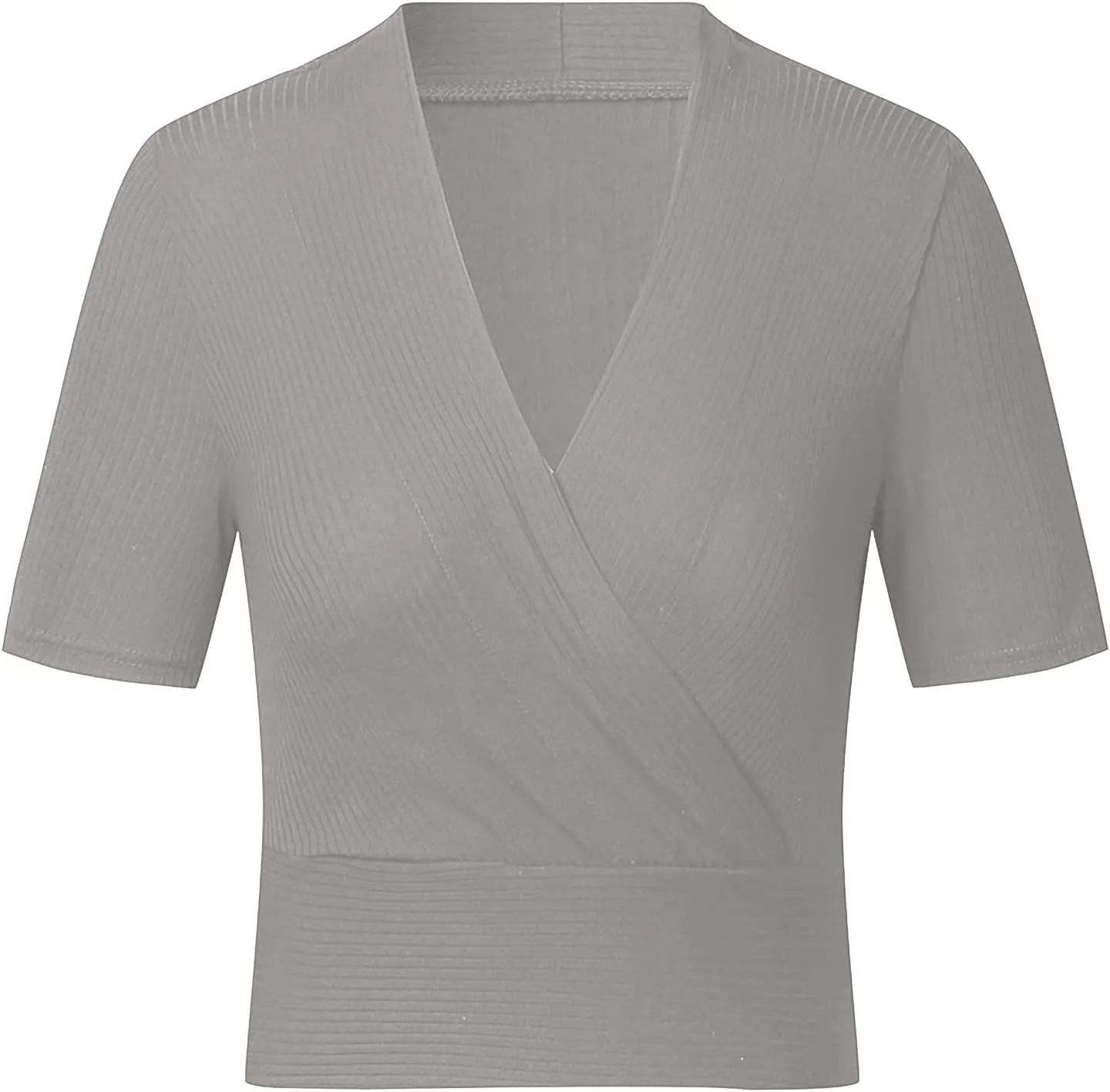 Womens Cross Wrap Tops Summer Deep V Neck T Shirts Casual Sexy Knit Short Sleeve Blouses Slim Fit Ruched Shirts Tops