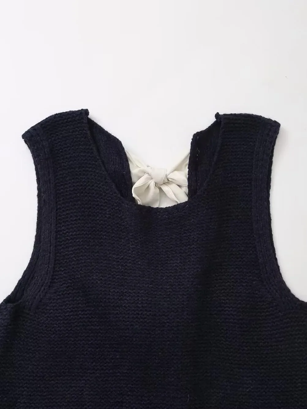 Womens Cute Bow Tie Open Back Cropped Sweater Vest Knit Tank Tops Y2k Girls Sleeveless Cardigan Pullover Shirts