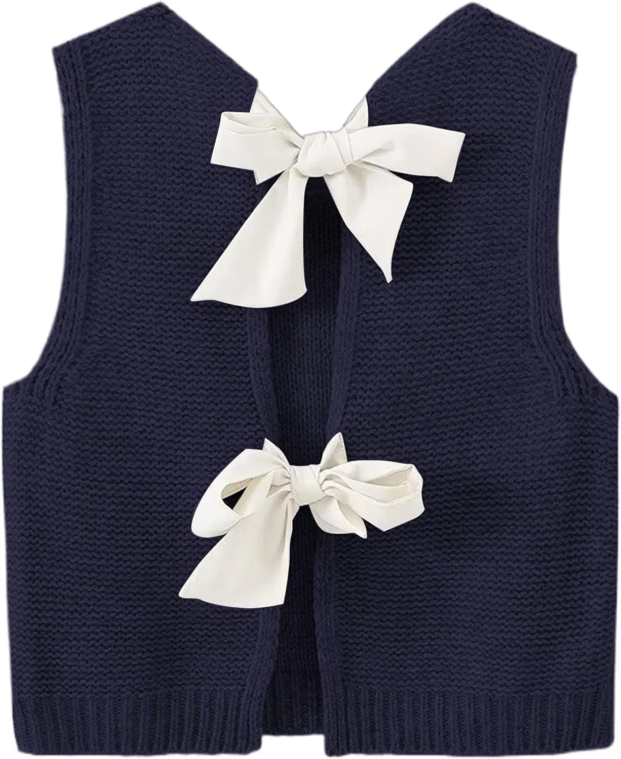 Womens Cute Bow Tie Open Back Cropped Sweater Vest Knit Tank Tops Y2k Girls Sleeveless Cardigan Pullover Shirts
