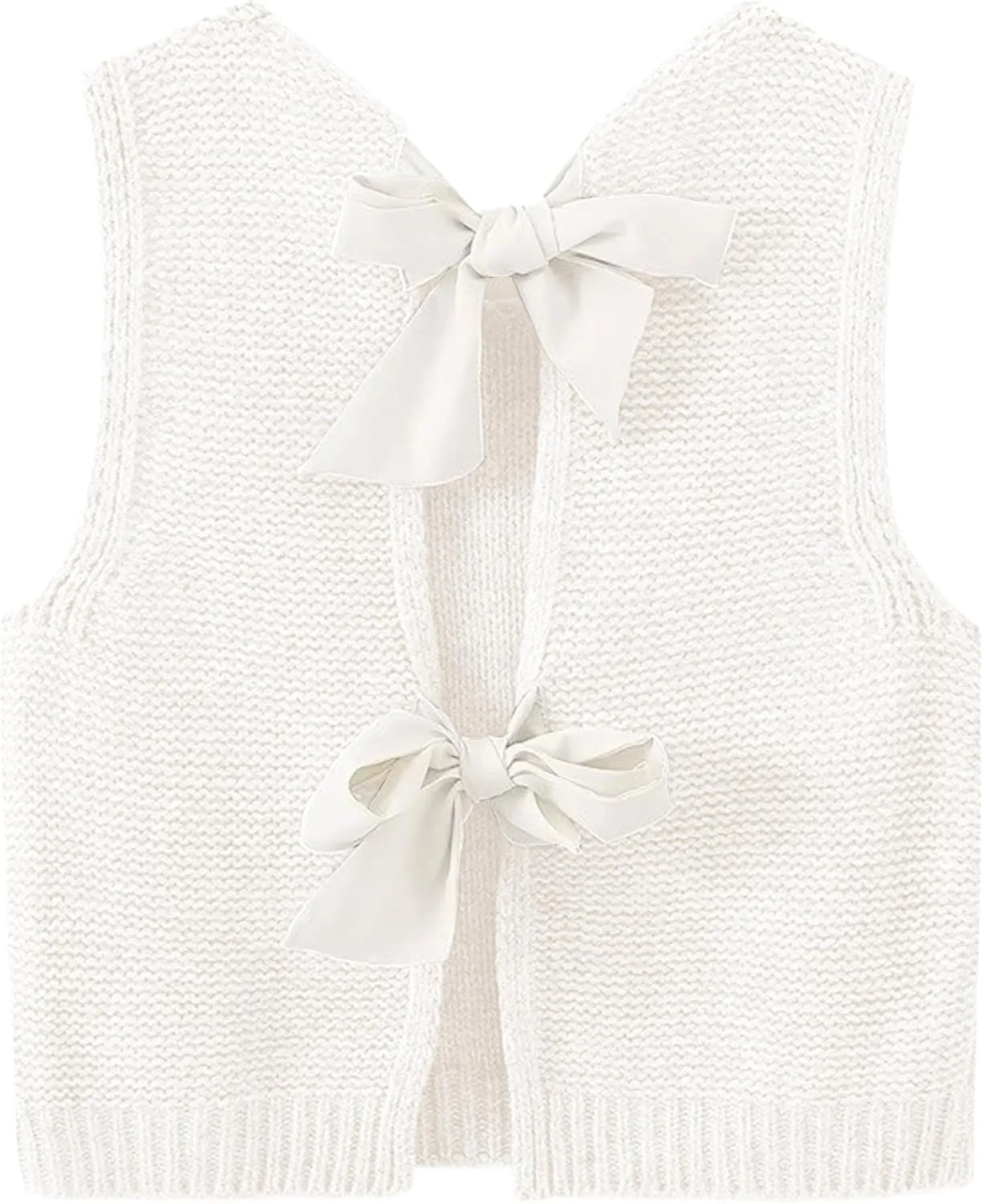 Womens Cute Bow Tie Open Back Cropped Sweater Vest Knit Tank Tops Y2k Girls Sleeveless Cardigan Pullover Shirts