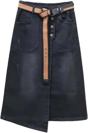 Women's Denim Skirts High-Waisted Jeans Skirts Streetwear Sexy Sheath Skirts Belt Split Retro Skirt