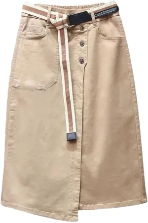 Women's Denim Skirts High-Waisted Jeans Skirts Streetwear Sexy Sheath Skirts Belt Split Retro Skirt
