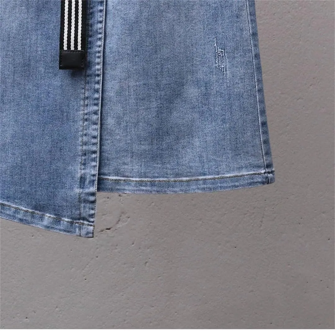 Women's Denim Skirts High-Waisted Jeans Skirts Streetwear Sexy Sheath Skirts Belt Split Retro Skirt