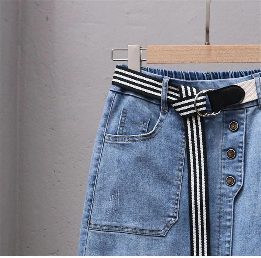 Women's Denim Skirts High-Waisted Jeans Skirts Streetwear Sexy Sheath Skirts Belt Split Retro Skirt