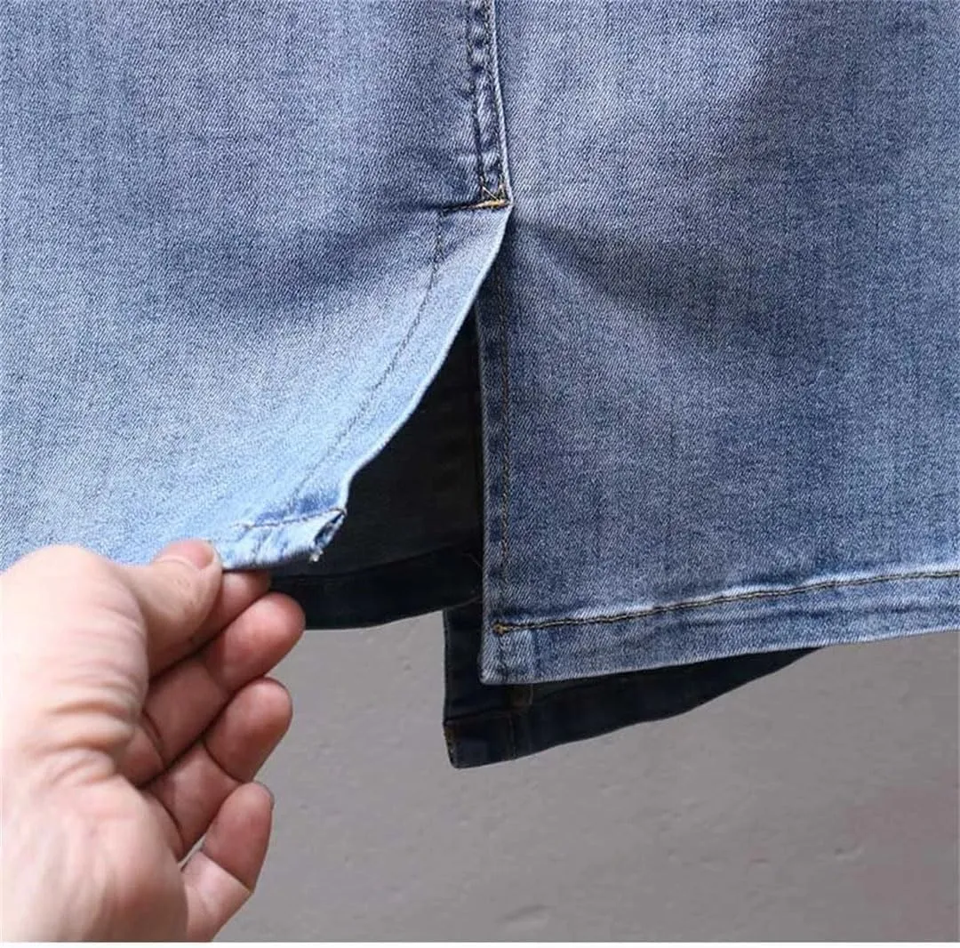 Women's Denim Skirts High-Waisted Jeans Skirts Streetwear Sexy Sheath Skirts Belt Split Retro Skirt