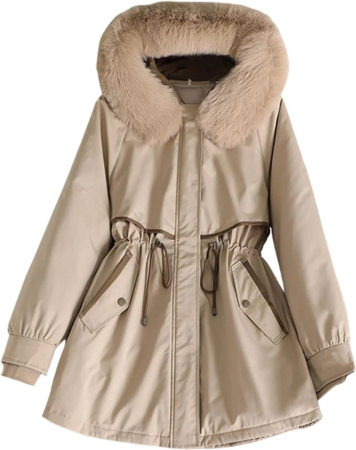 Womens Down Jacket Lightweight Quilted Jacket with Detachable Liner Pile Collar Mid Length Winter Puffer Coat Pocket