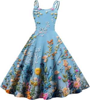 Womens Dresses Casual Boho Floral Wide Leg Short Spaghetti Strap Smocked Jumpsuit