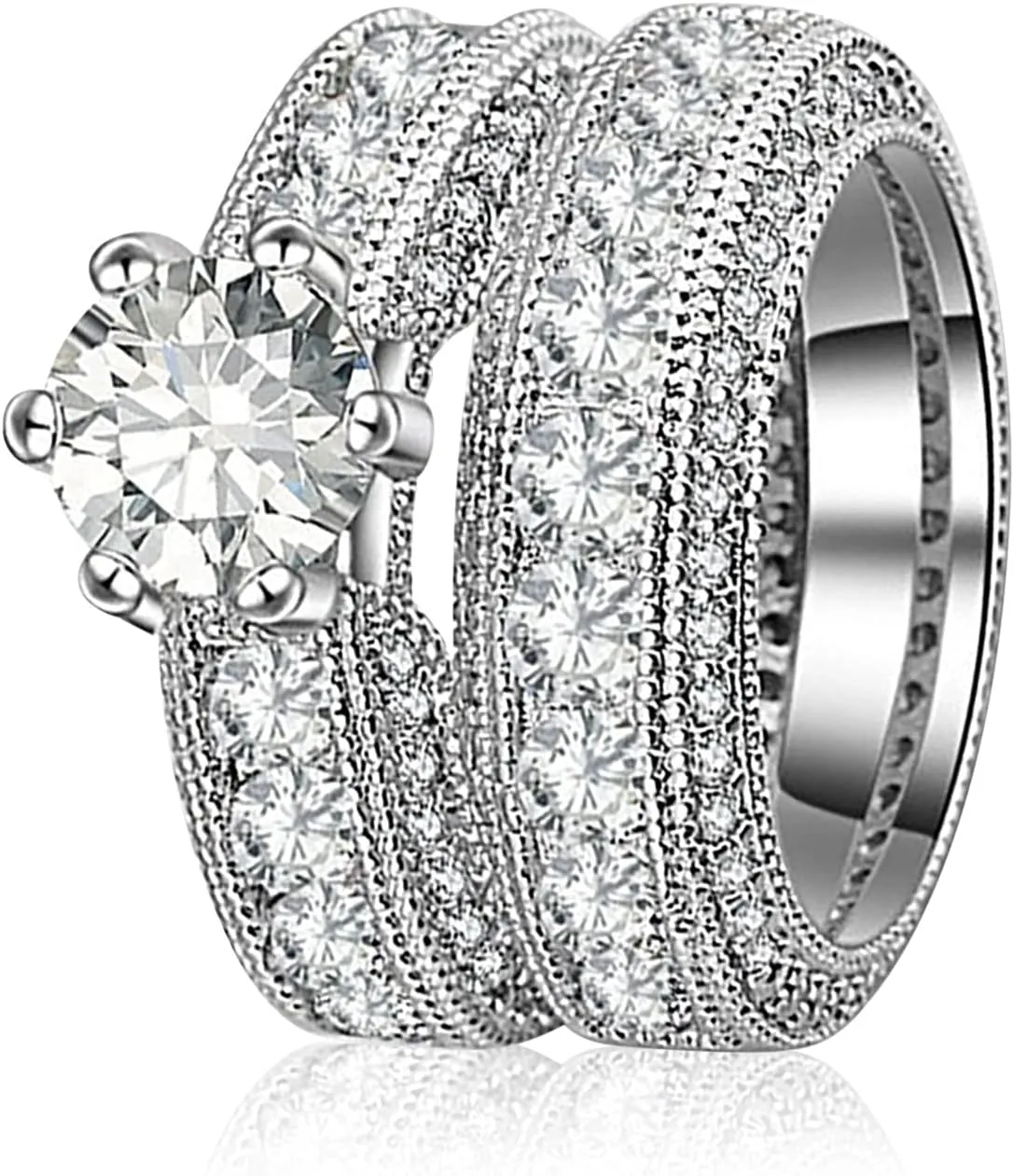 Womens Exquisite Rings Gemstone Cubic Zirconia 2 PCS Set Ring Jewelry Birthday Bridal Party Ring Wedding Band