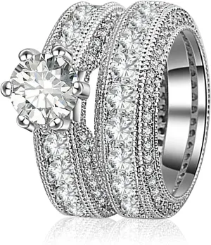 Womens Exquisite Rings Gemstone Cubic Zirconia 2 PCS Set Ring Jewelry Birthday Bridal Party Ring Wedding Band