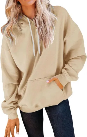 Women's Fall Casual Hoodies Solid Long Sleeve Drawstring Hooded Chunky Warm Pullovers Oversized Exercise Sweatshirt