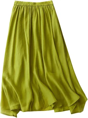 Women's Fall Skirts High Waist Skirts Solid Color Pleated A-Line Flared Flowy Midi Long Skirts