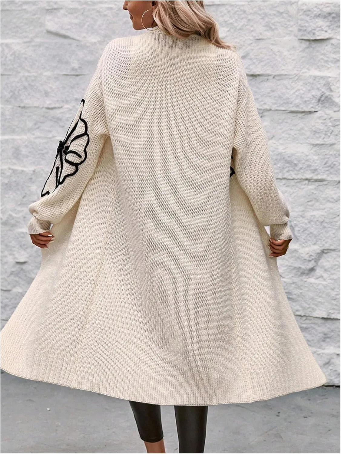Women's Floral Pattern Cardigan Sweater Open Front Long Sleeve Loose Casual Outwear