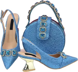 Women's Golden Lace Bridal Set - Breathable Fabric Heels & Tassel-Trimmed Clutch for Summer Weddings