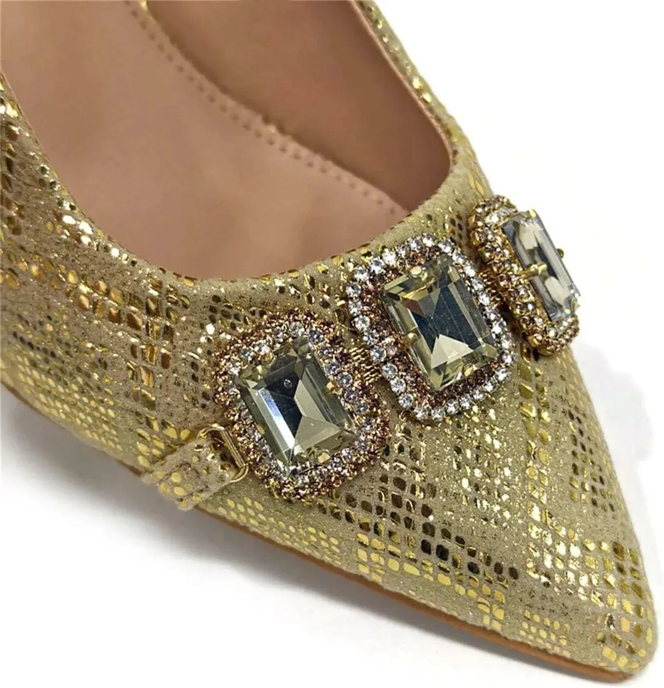 Women's Golden Lace Bridal Set - Breathable Fabric Heels & Tassel-Trimmed Clutch for Summer Weddings