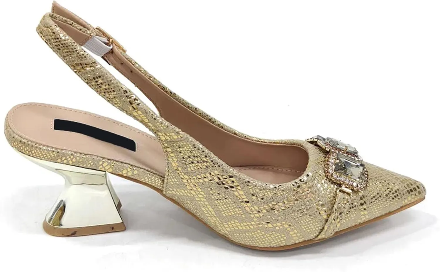 Women's Golden Lace Bridal Set - Breathable Fabric Heels & Tassel-Trimmed Clutch for Summer Weddings