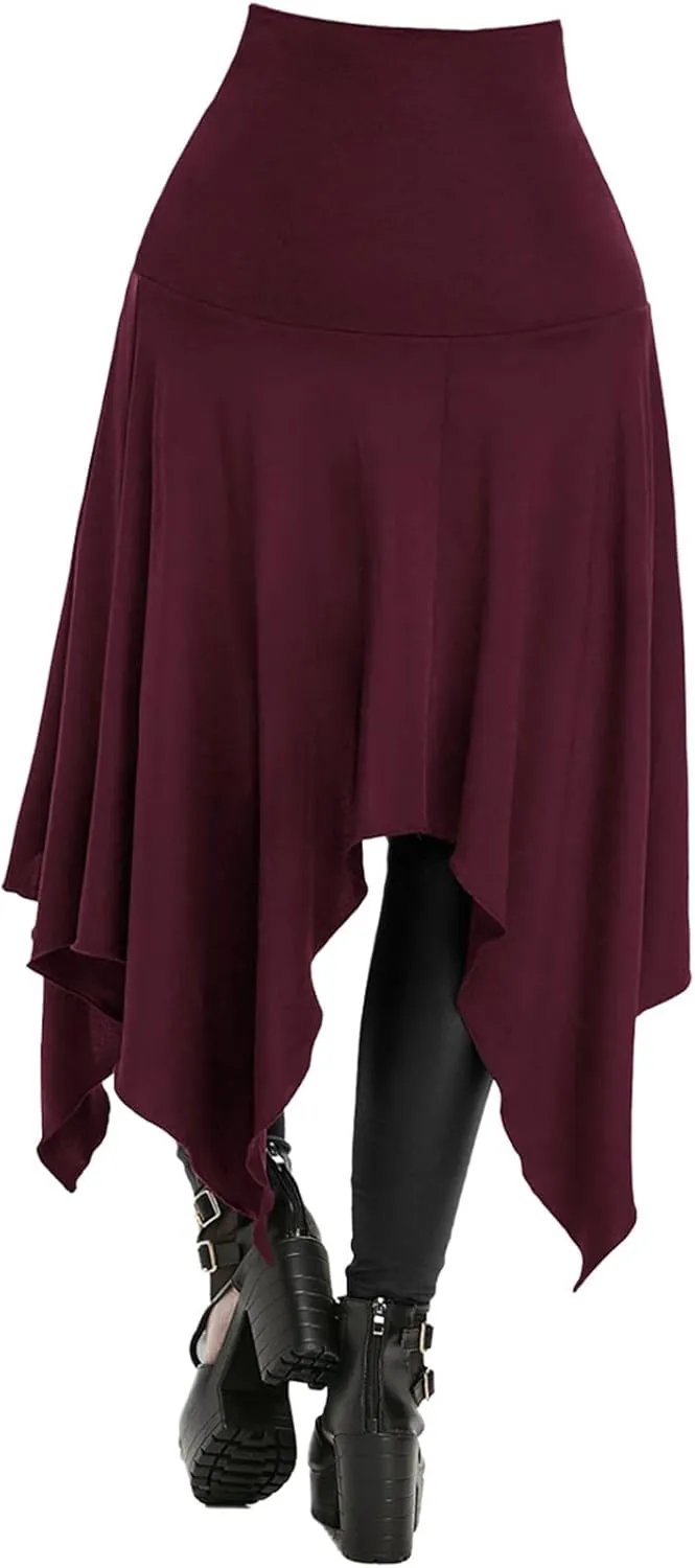 Womens Halloween Skirts Casual Irregular Stitching Strappy Skirts Bandage Tie Waist Flowy Pleated Midi Skirts