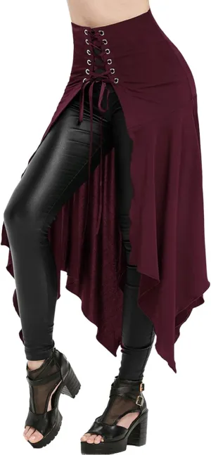 Womens Halloween Skirts Casual Irregular Stitching Strappy Skirts Bandage Tie Waist Flowy Pleated Midi Skirts