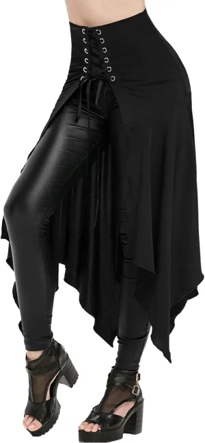 Womens Halloween Skirts Casual Irregular Stitching Strappy Skirts Bandage Tie Waist Flowy Pleated Midi Skirts