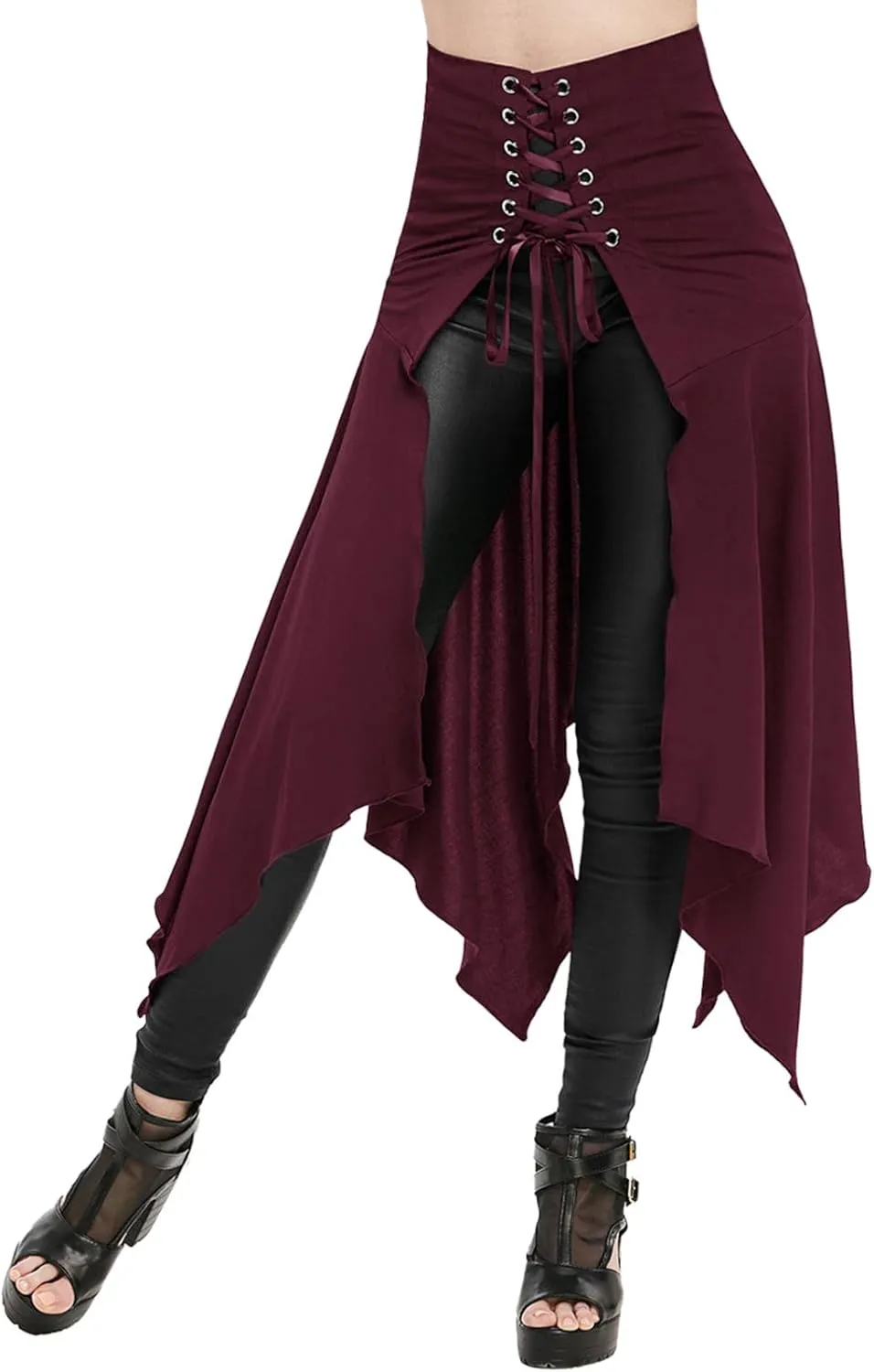 Womens Halloween Skirts Casual Irregular Stitching Strappy Skirts Bandage Tie Waist Flowy Pleated Midi Skirts