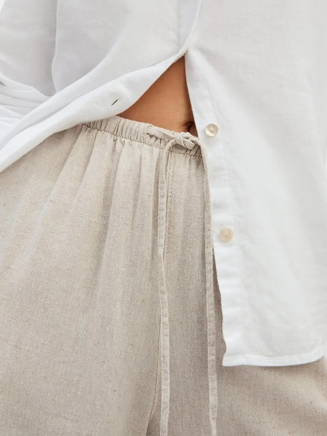 Women's High Waist Wide Leg Linen Blend Pants, Relaxed Beach Trousers with Side Pockets, Fit for Casual Wear