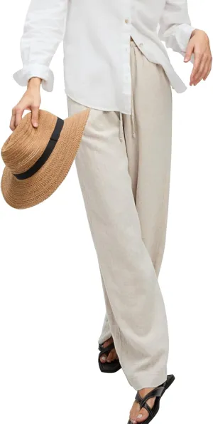 Women's High Waist Wide Leg Linen Blend Pants, Relaxed Beach Trousers with Side Pockets, Fit for Casual Wear