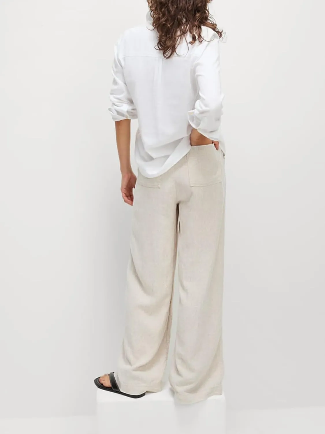 Women's High Waist Wide Leg Linen Blend Pants, Relaxed Beach Trousers with Side Pockets, Fit for Casual Wear