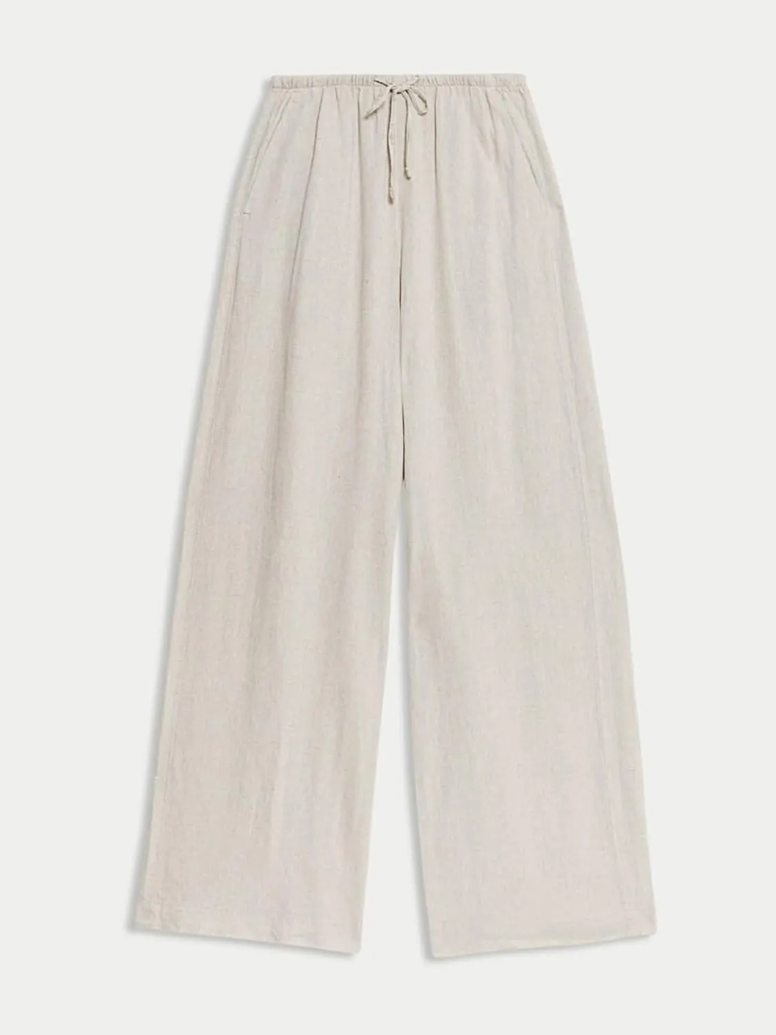 Women's High Waist Wide Leg Linen Blend Pants, Relaxed Beach Trousers with Side Pockets, Fit for Casual Wear