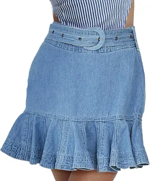 Womens High Waisted Denim Skirt Casual Ruffle Slim Fit A-Line Pleated Mini Jean Short Skirts