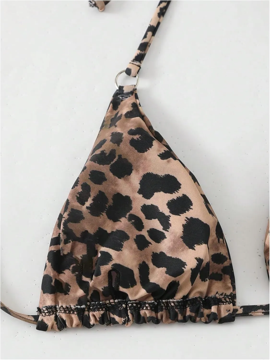 Women's Leopard Halter Bikini Top Triangle Wireless Tie Back Swimsuit Tops Y2K Swim Bra