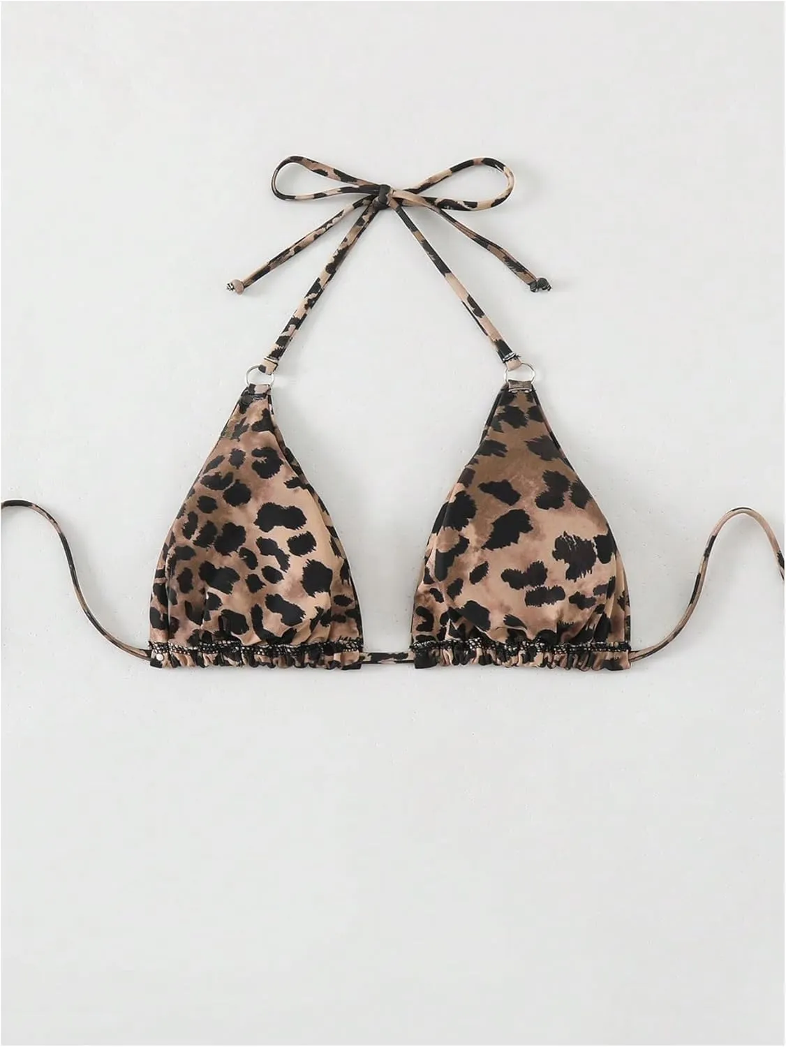 Women's Leopard Halter Bikini Top Triangle Wireless Tie Back Swimsuit Tops Y2K Swim Bra