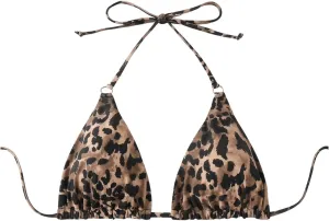Women's Leopard Halter Bikini Top Triangle Wireless Tie Back Swimsuit Tops Y2K Swim Bra