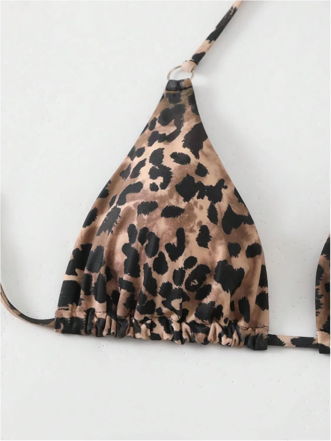 Women's Leopard Halter Bikini Top Triangle Wireless Tie Back Swimsuit Tops Y2K Swim Bra