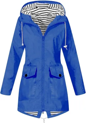 Women's Lightweight Long Hooded Raincoat Waterproof Outdoor Travel Hiking Windbreaker Trench Coats
