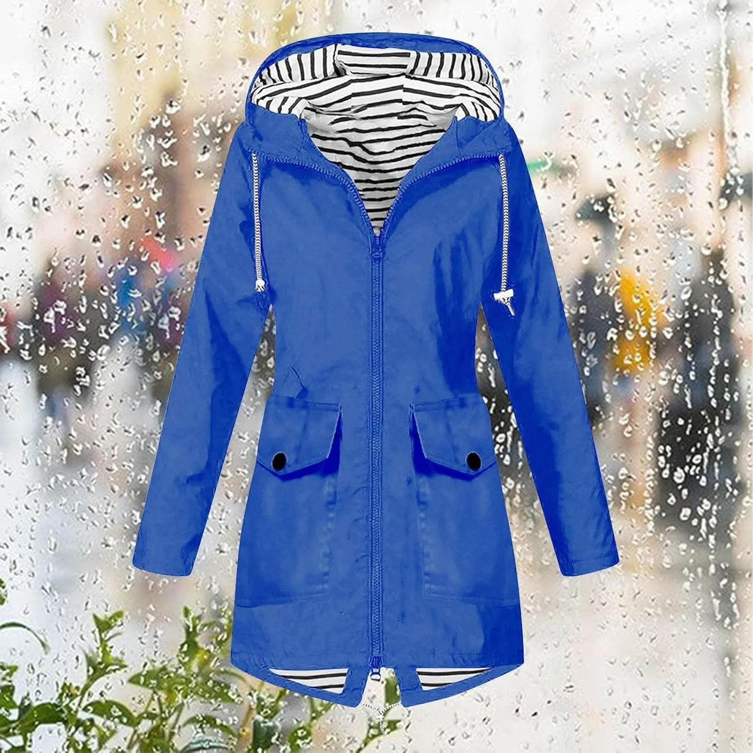 Women's Lightweight Long Hooded Raincoat Waterproof Outdoor Travel Hiking Windbreaker Trench Coats