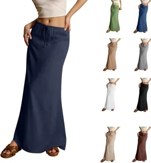 Womens Linen Maxi Skirts Drawstring Waist a Line Skirts, Cute Vacation Boho Long Flowy Skirts, Maxi Skirts for Women Summer