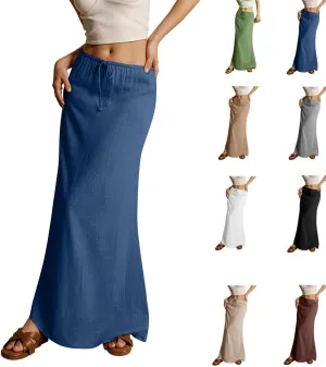 Womens Linen Maxi Skirts Drawstring Waist a Line Skirts, Cute Vacation Boho Long Flowy Skirts, Maxi Skirts for Women Summer