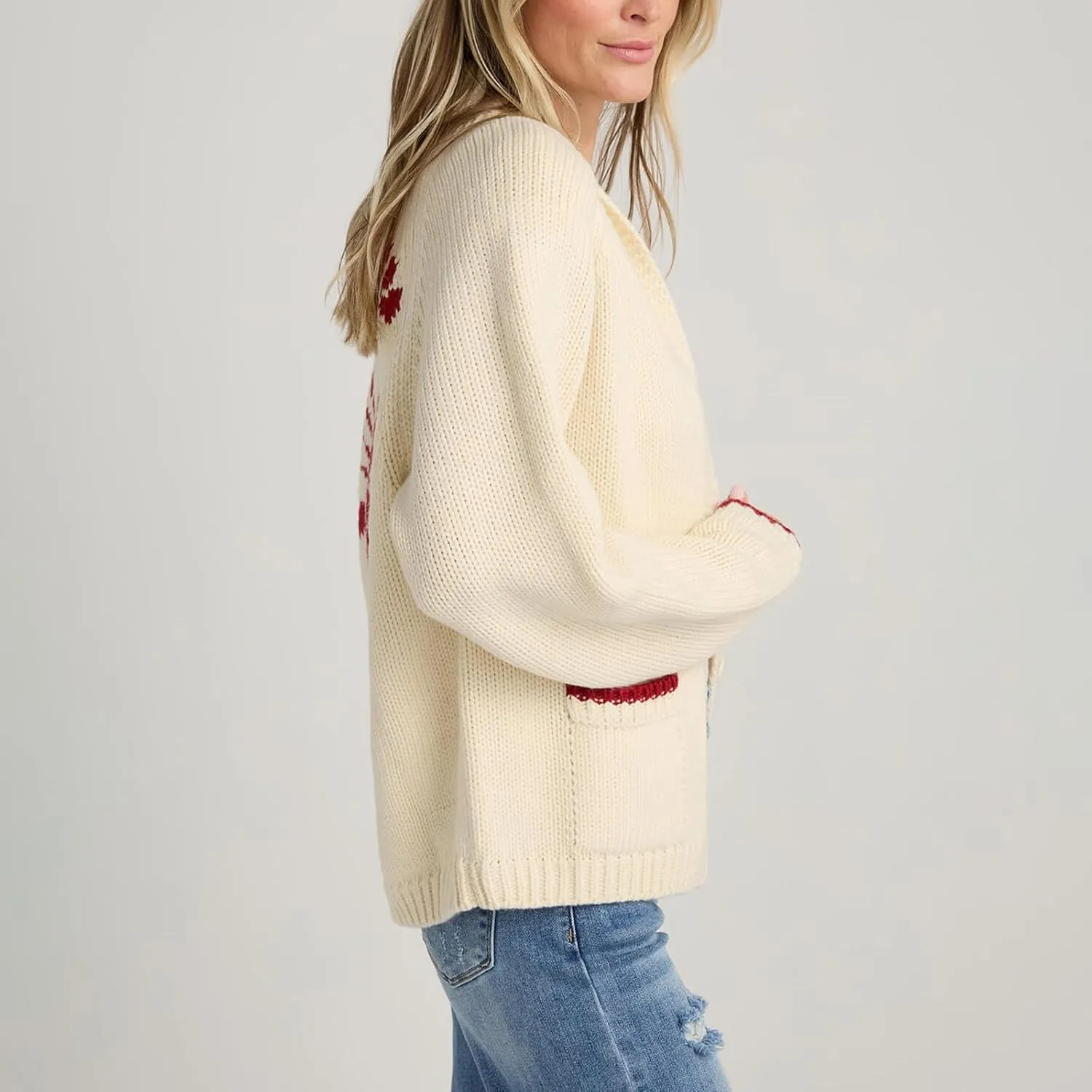 Women's Lobster Knit Sweater Cardigan Long Sleeve Shawl Collar Open Front Vintage Lightweight Knitwear Tops
