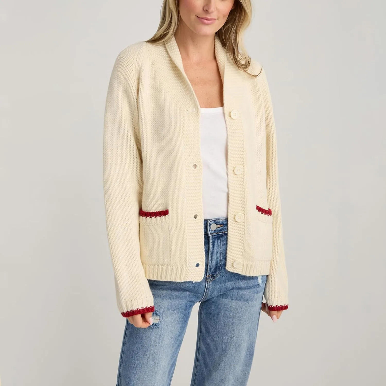 Women's Lobster Knit Sweater Cardigan Long Sleeve Shawl Collar Open Front Vintage Lightweight Knitwear Tops