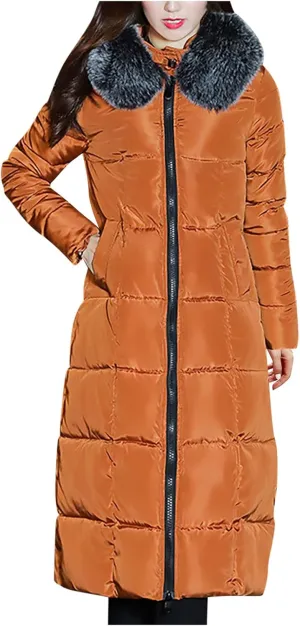 Women's Long Down Coat Winter Maxi Puffer Jacket with Fur Collar Thickened Parka Long Maxi Outdoor Overcoat Outwear