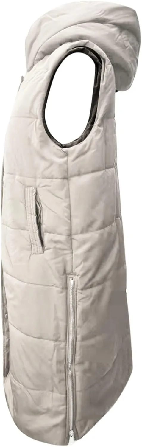 Women's Long Puffer Vest Full-Zip Sleeveless Down Vest Hooded Jacket Fashionable Coats Jacket with Pockets Trendy